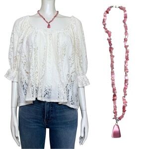 Vintage Pink Cat’s Eye Crystal Chip Necklace Pendant Tourmaline Boho Fairy 17.5”